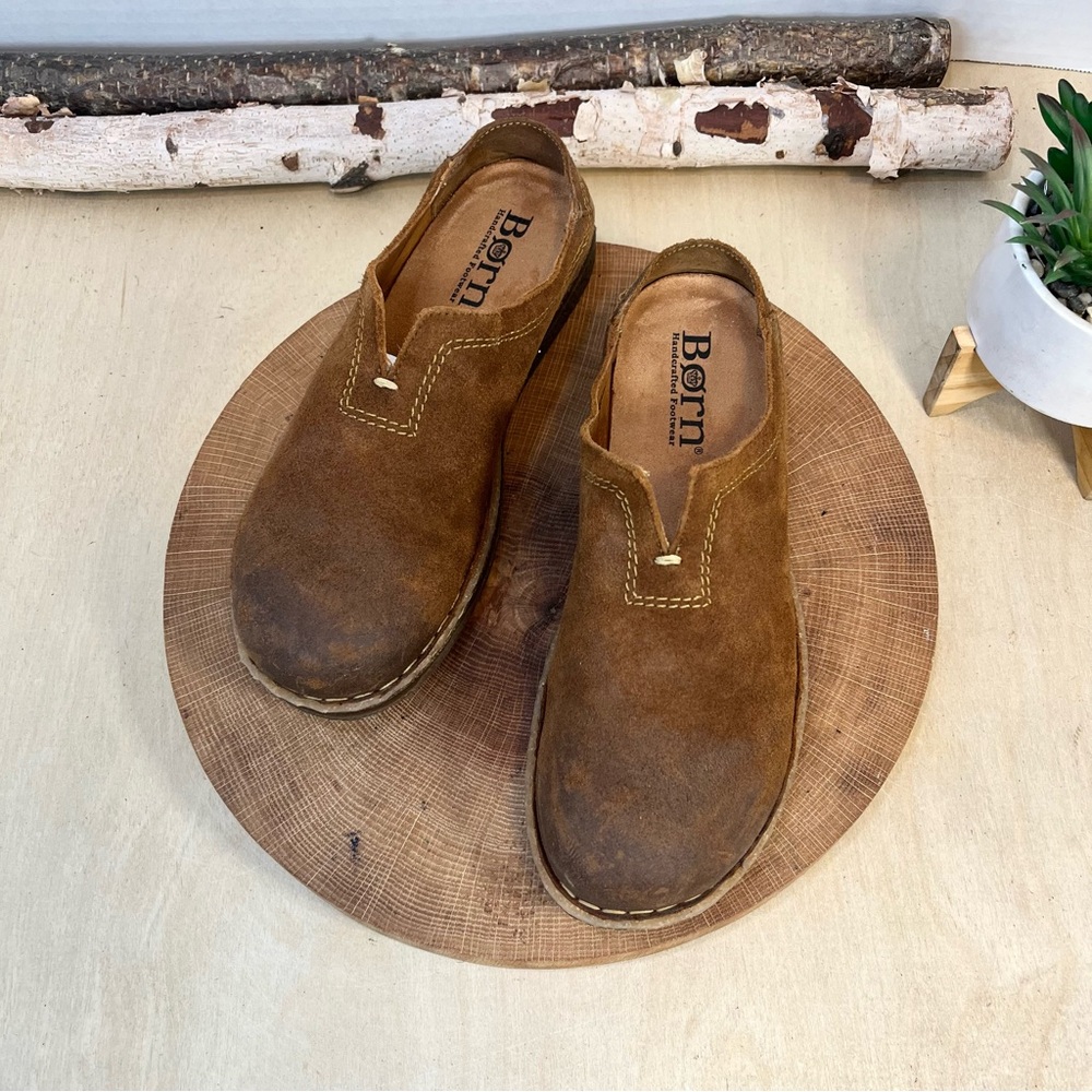 BORN Seana Distressed Suede  Clog Mules - Brown - Women's Size 8/38
